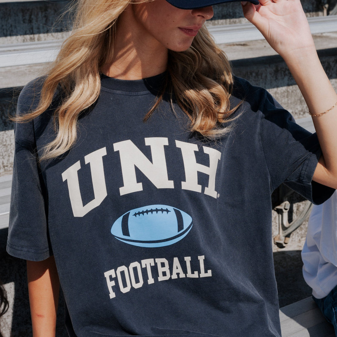 UNH Football T-Shirt  - Washed Navy