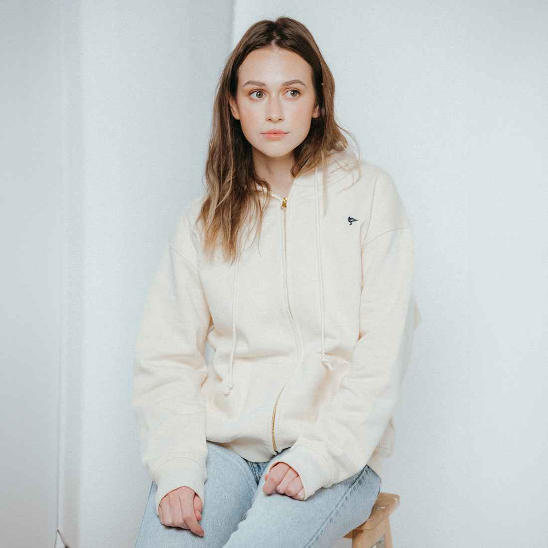 Just Mystic Logo Zip Hoodie in Ivory