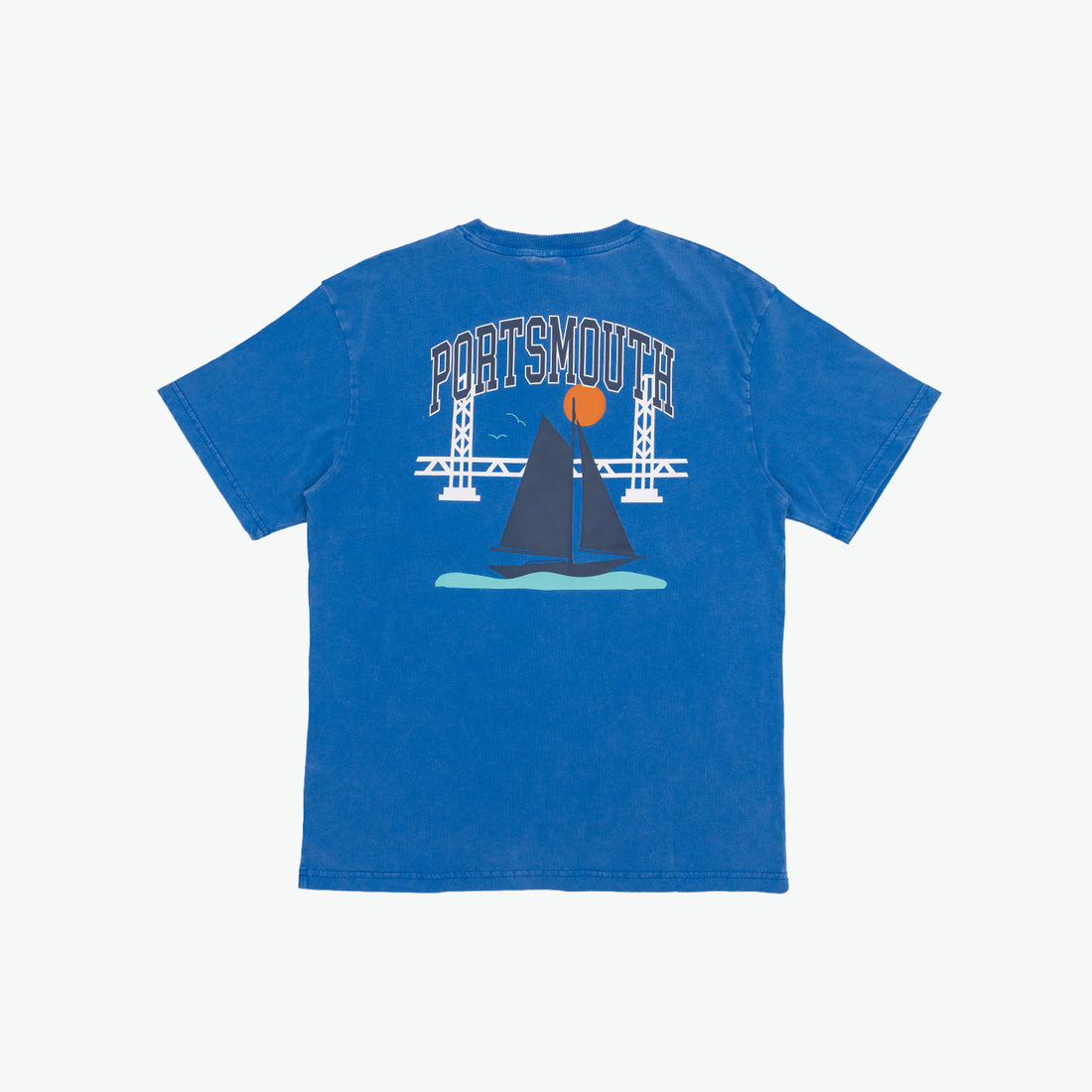 Portsmouth Bridge & Boat Short-Sleeve T-Shirt - Washed Blue