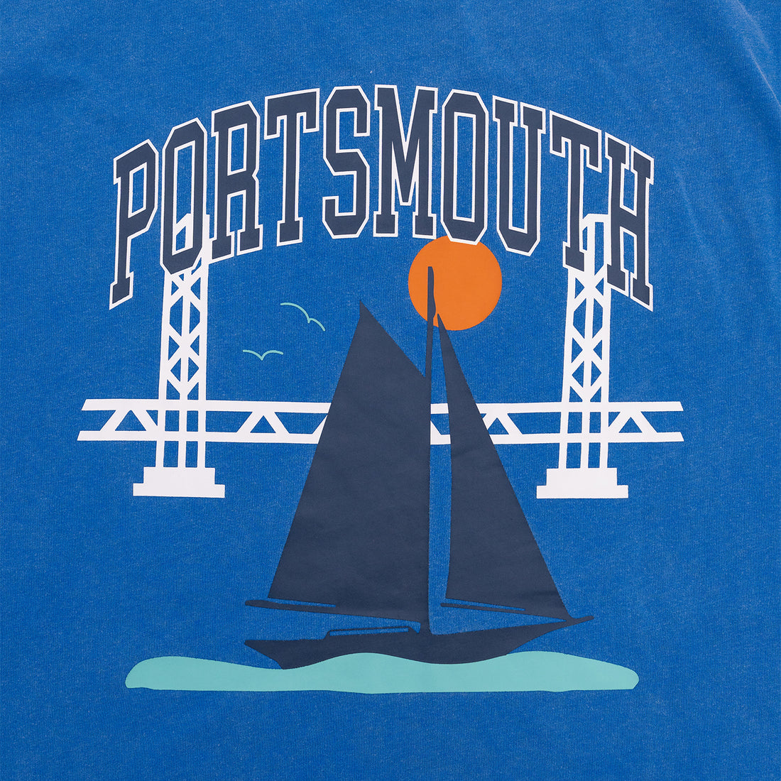 Portsmouth Bridge & Boat Short-Sleeve T-Shirt - Washed Blue