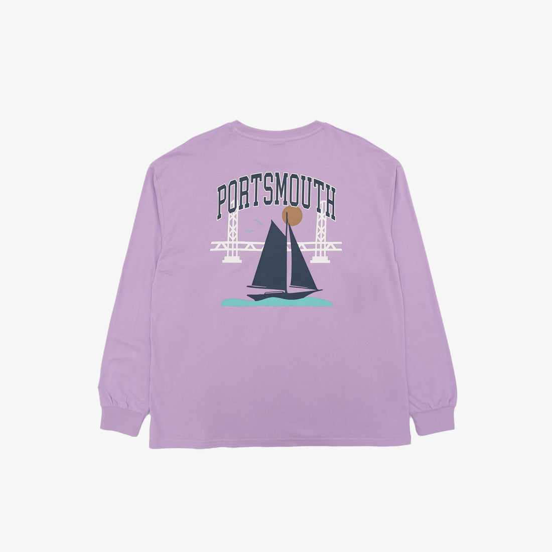 Portsmouth Bridge & Boat Long-Sleeve T-Shirt in Lavender