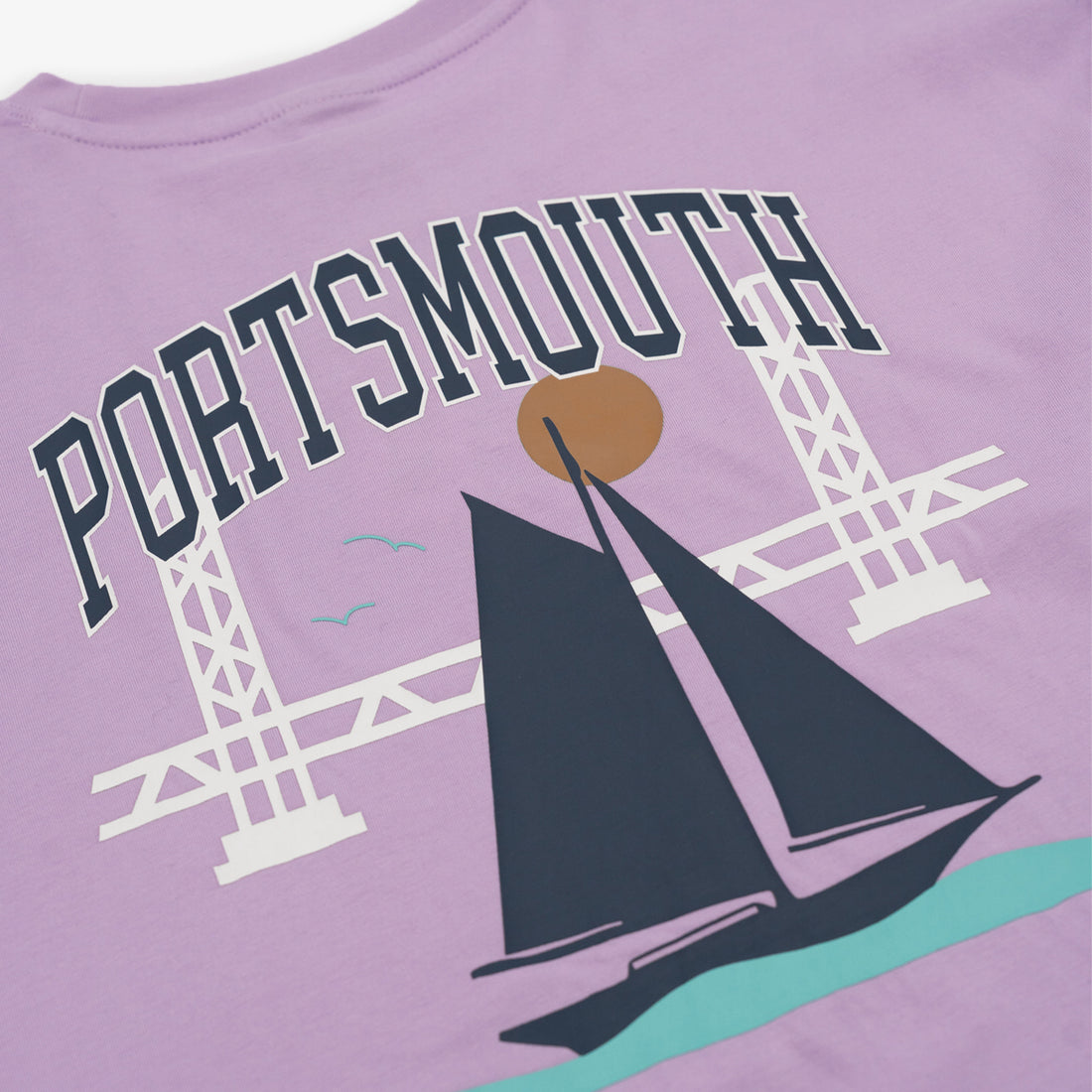 Portsmouth Bridge & Boat Long-Sleeve T-Shirt in Lavender