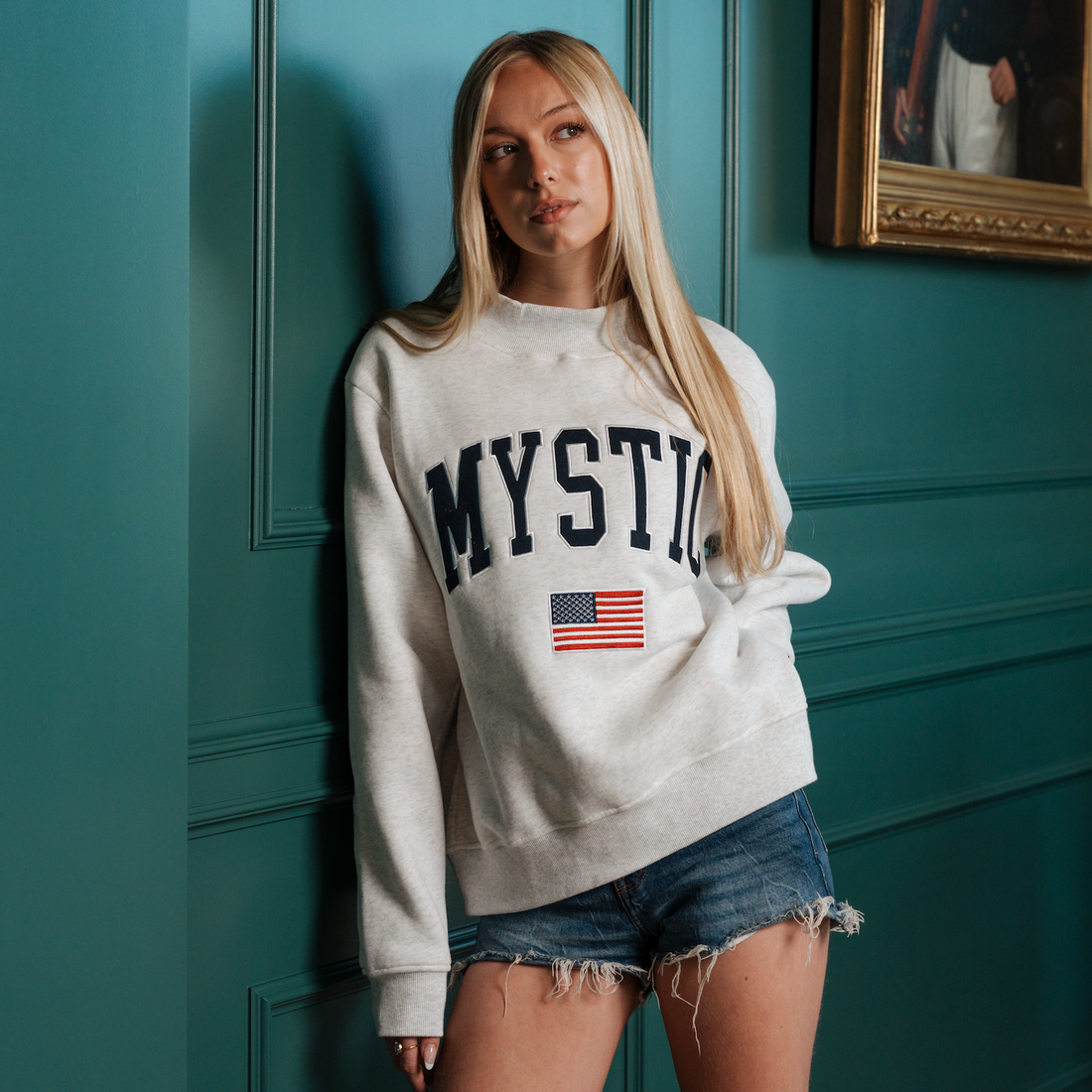 Mystic USA Flag Mockneck - Silver Grey