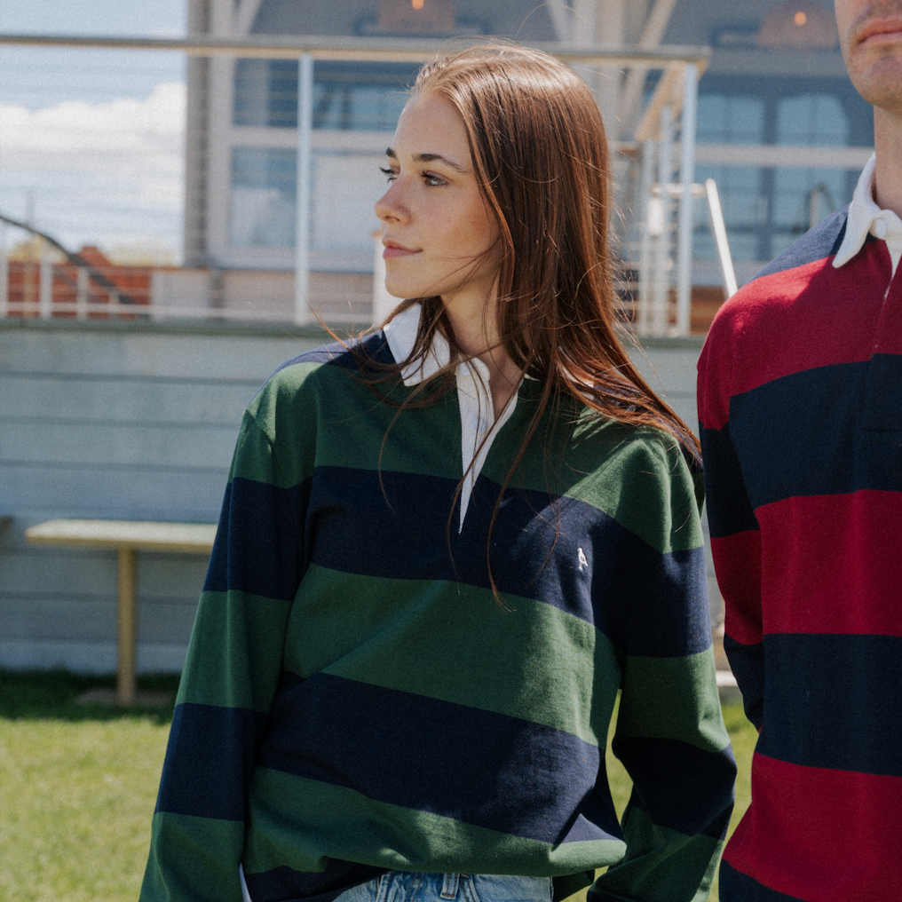 Classic Striped Rugby Shirt in Green and Navy