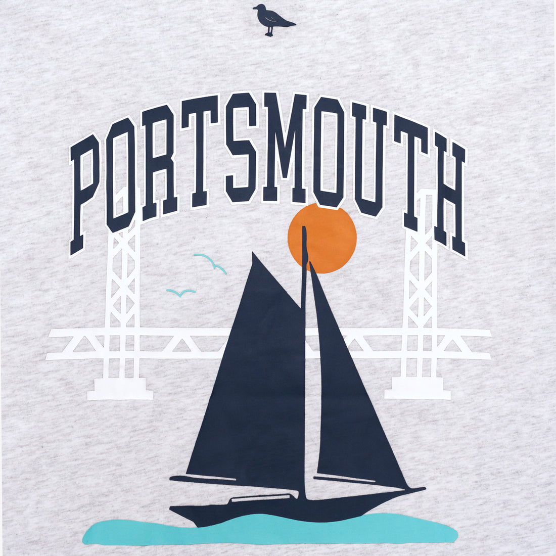 Portsmouth Bridge & Boat Short-Sleeve T-Shirt in Silver Grey